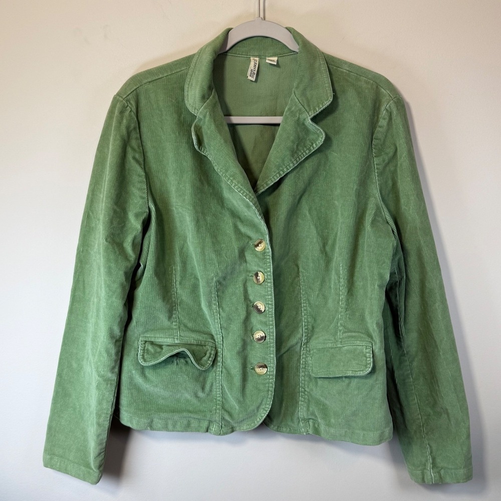Good St. Johns Bay Corduroy Blazer Womens Large Green Good Stretch Button Front